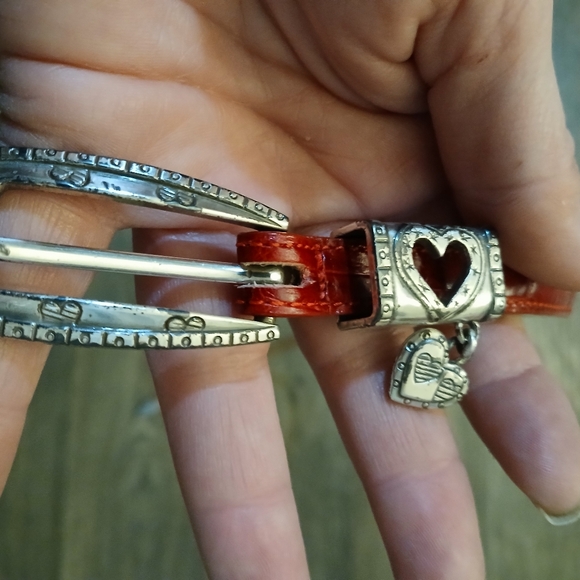 Brighton Croc Embossed Red Leather Heart Charm Belt. - Picture 10 of 13